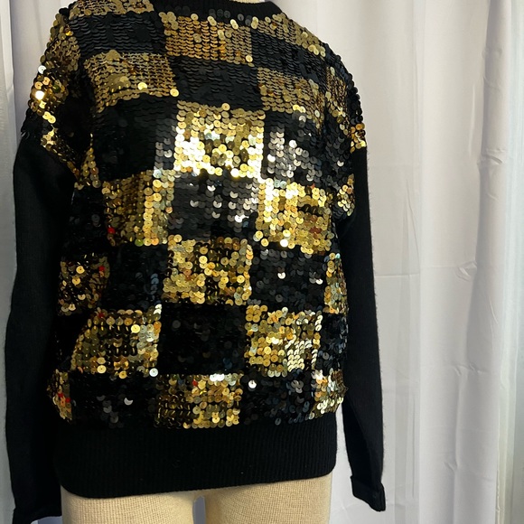 Vintage Eugenia By Angenie Black&Gold Sequin Sweater Lambswool Angora Nylon Med - Picture 9 of 14
